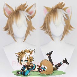 Genshin Impact Gorou Cosplay Wigs Plush Ear Mixed Colour Heat Resistant Wig Anime Cosplay Suit Accessories Y0903