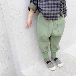 Autumn children korean style harem pants Boys and girls loose twill casual trousers 210708
