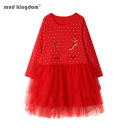 Mudkingdom Girls Long Sleeve Dress Cute Net-Yarn Polka Dots Girl Princess Christmas Toddler Winter 210615