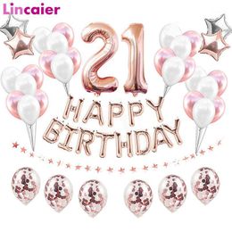 38pcs/Set Rose Gold Blue Pink 32inch Foil Number Balloons 21 Years Old Birthday Party Decor 21st Man Woman