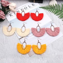 Fashion Women Fan-shaped Fringed Earring Female Bohemian Statement Jewelry Boho Handmede Round Dangle Earrings For Woman Hangers