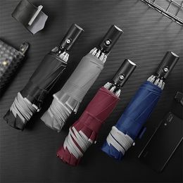 Automatic Umbrella Reverse Folding Business Umbrella With Reflective Strips Umbrellas Rain For Men Women Black Coating 210320