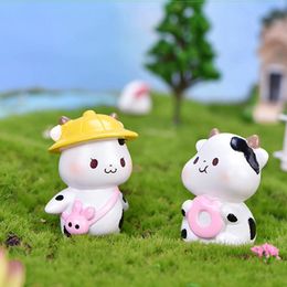 Decorative Objects & Figurines 1Piece Resin Material Micro Landscape Desktop Decoration Cartoon Cow Cute Bag Donut Milk Box To Hold A Ball F