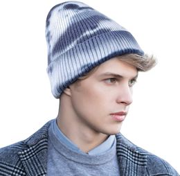 New Fashion Tie Dye Knit Hats for Women Men Warm Colourful Acrylic Autumn Winter Cuffed Beanie Stretchy Skull Caps