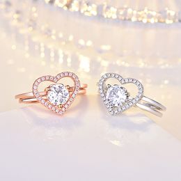 2in1 Cubic Zirconia Ring Band Combination splicing Open Adjustable Hollow Heart Rings stacking Women Girls Fashion jewelry will and sandy