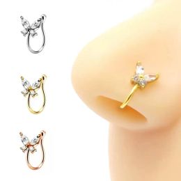 Crystal Butterfly Fake Piercing Nose Rings Punk Creative Non Piercing Clip Nose Ring Ear Clip U-shape Nose Cuff Body Jewellery