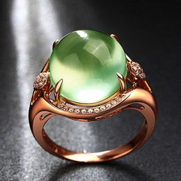 Grape Green Crystal Zircon Diamonds Gemstones Rings for Women Girl 14k Rose Gold Color Jewelry Bijoux Bague Party Accessory Gift