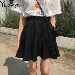 Summer Pure Mini A-Line Chiffon Skirts Women High-Waisted Harajuku Pleated Skirts Korean Style Vintage Short Skirts 210619