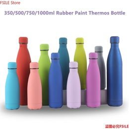 350/500/750/1000ml Insulated Stainless Steel Water Bottle Thermos Mug Rubber Painted Surface Vacuum Flask Coffee Cup 211109