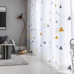 Nordic Style Triangle Tulle Curtain for Children's Bedroom Kids Window Treatments Sheer for Living Room Finished Customization 210712