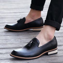 Dress Shoes Oversize 38-46 Men's Formal Microfiber Leather Business Pointed Toe Tassel Slip-On
