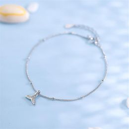 Link, Chain YIZIZAI Silver Color Female Fish Tail Bracelet Anklet Mermaid Bracelets For Women Summer Beach Accessories Jewelry