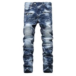 Brand Mens Snow Designer Fashion Slim Skinny Moto Biker Casual Jeans Straight Motorcycle Men Destroyed Denim Trousers 211111