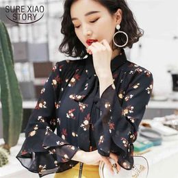 chiffon women tops and blouses fashion flare sleeve female clothes floral print women's shirt loose blusas 0867 40 210506
