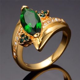 Wedding Rings Luxury Female Green Crystal Stone Ring Vintage Yellow Gold Thin For Women Charm Leaf Zircon Engagement