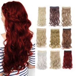 Lelinta 24" Curly 3/4 Full Head Synthetic Hair Extensions Clip on/in Hairpieces 5 Clips 155g (wine Red) 220208