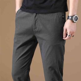 Autumn Men's Slim Stretch Casual Pants Business Fashion Solid Color Trousers Male Brand Black Navy Blue Gray 210715