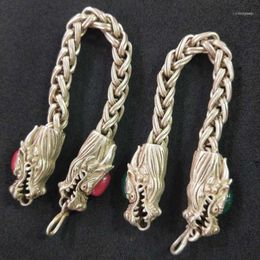 -Armreif antike rote und grüne Rubin-Jade Double Dragon Tibet Silber Armband Free1
