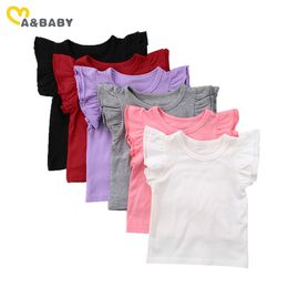 0-6Y Summer Toddler Baby Kid Child Girls T shirt Cute Ruffles Sleeveless Tee Children Tops Solid Colour Black White 210515