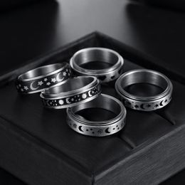 Wedding Rings 5pcs/Set Spinner For Women Men Stainless Steel Fidget Band Set Sun Moon Star Meditation Decompression