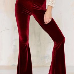 Retro Vintage Autumn Winter Velvet Pants Street Style Fashion Slim Flare Trousers High Waist Long Wide Leg Casual 210517