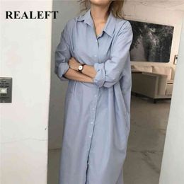 Spring Summer Oversize Women's Shirts Dresses Casual Loose Fashionable Vintage Single Breasted Long Dress 210428