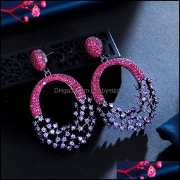 Dangle & Chandelier Earrings Jewellery Cwwzircons Elegant Hollow Out Purple Red Cubic Zirconia Crystal Engagement Wedding For Women Dress Drop