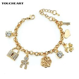 gold wedding charm Australia - Charm Bracelets TOUCHEART Gold Flower For Women Adjustable Bangles Wedding Party Brand Jewelry Lock Bracelet SBR150173