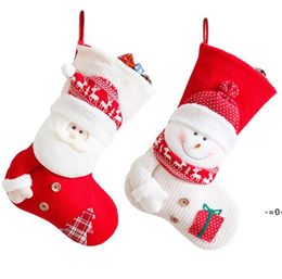 Christmas Tree Stockings Santa Claus Candy Gift Bag Old Man Snowman Red White Sock Xmas Party Hanging Decoration Supplies LLA9200