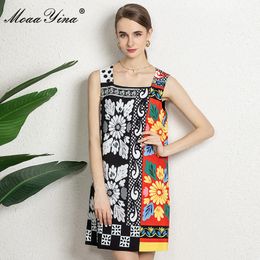 Fashion Designer Summer Vintage Spaghetti Strap Dress Women's Beading Floral print Short Party Vestidos 210524