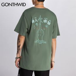 GONTHWID Chinese Characters Middle Finger Print Streetwear Tshirts Hip Hop Hipster Casual Short Sleeve Punk Rock Tees Shirts Men 210324