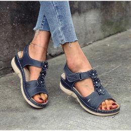 Summer Women's Sandals Retro Ladies Shoes Hook&loop Female Plus Size Wedges Platform Woman Hollow Out Comfort Sandalias Y0721