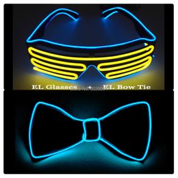 Costume Accessories Drop Shipping EL Bright Shutter Glasses Wedding Decor Glowing Bow tie Illuminated LED Eyewear Necktie For Halloween