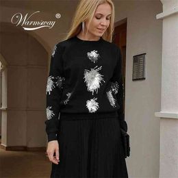 Year Women Christmas Sweater Knitwear Shiny Beaded Classic High-End Viscose Blend Rock Girl C-109 210522