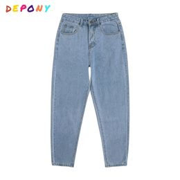 depony Light blue Full jeans mom jeans high waist women pants vintage loose plus size 210322