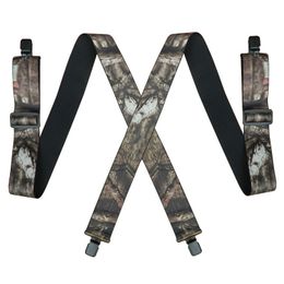 Heavy Duty Big Size Camouflage Suspenders for Men Work 5cm Wide X Shape with 4 Clips Adjustable Elastic Trouser Pants Braces