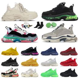 Fashion Crystal Bottoms Triple S Shoes Men Women Platform Sneakers Clear Sole 17FW Black All White Luxurys Designers Vintage Sports Trainers Outdoor