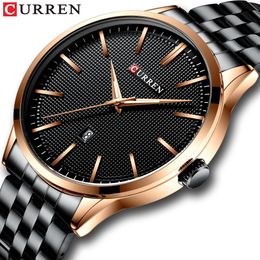 Watch Man New Curren Brand Watches Fashion Business Wristwatch with Auto Date Stainless Steel Clock Men's Casual Style Reloj Q0524