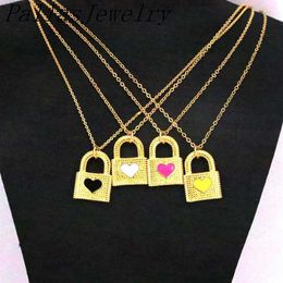 10Pcs Gold-color Enamel Lock Pendant Necklace For Women Heart Padlock Pendant Necklace Female Fashion Jewelry X0707