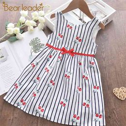 Baby Girls Summer Dresses Fashion Striped Dress Kids Party Vestidos Casual Cherry Print Sweet Outfits 3-8Y 210429