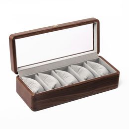 Watch Boxes & Cases Luxury Wooden Holder Storage Display Box Organiser Retro Casket Solid Wood Transparent Glass 5 Epitopes Watches Case