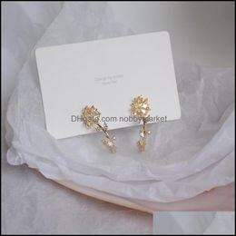 Stud Earrings Jewellery Ins 14K Real Gold Cute Small Flower For Women 925 Sier Needle Zircon Drop Delivery 2021 4Owhj