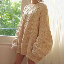 Colorfaith Winter Spring Women Pullovers Sweater Oversize Knitted LanternSleeve Solid Minimalist Knitwear SW7418 210922
