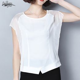 Summer Sleeveless Chiffon Blouse Women Office Lady Solid Pullover Women's O Neck White Ladies Shirts Blusas 9070 50 210508
