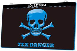 LD7884 Skull Bone Tex Danger Light Sign 3D Engraving