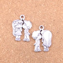 19pcs Antique Silver Bronze Plated lover sweethearts kissing Charms Pendant DIY Necklace Bracelet Bangle Findings 31*23mm