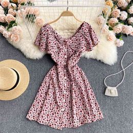 Age Reduction Vestidos Women's Summer Dress Ruffled Large Lapel Slim Short Floral Holiday Mini GK677 210506