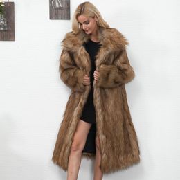 Furma damska Faux Winter Womens Plus Size Coat Long Slim Grube Ciepłe owłosione kurtki Modna odzież wierzchnia