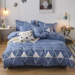 Pure Cotton Four Piece Set Thickened Three Autumn Winter Bed Sheet Pillow Cover Quilt Household Bedding 210319
