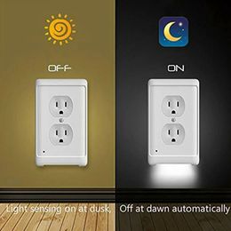 Duplex Outlet Wall Plate With LED Night Lights No Batteries or Wires Vinyl Sticker Ambient Light Sensor For Hallway Bedroom